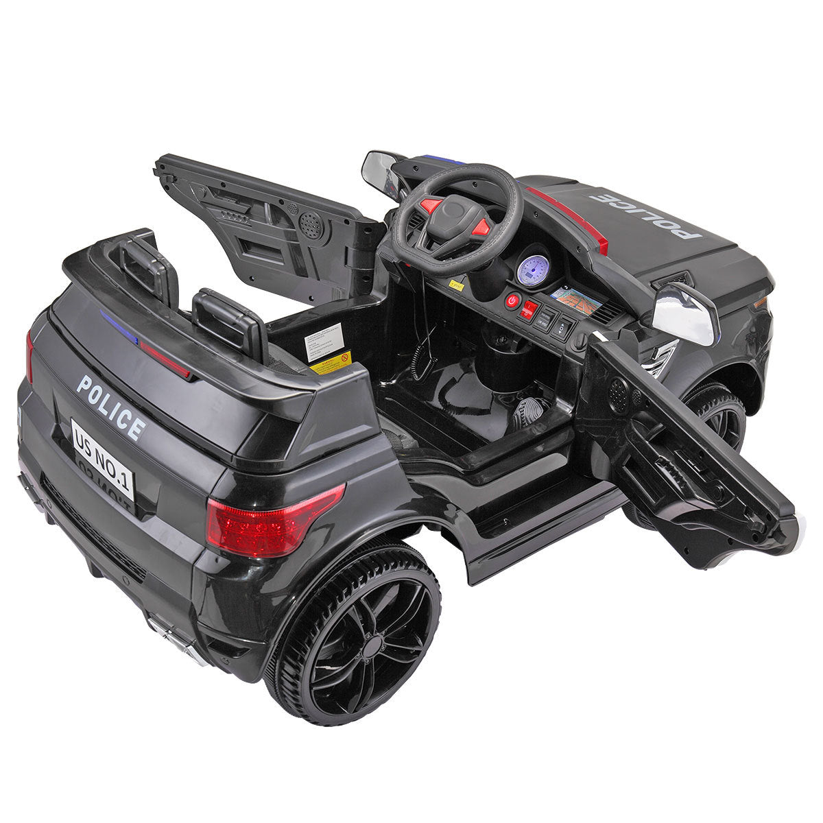 12V Kid Ride on Police Car with Parental Remote Control, Battery Powered Electric Truck with Siren, Flashing Lights,Music, Spring Suspension, Black - Free Shipping - Aurelia Clothing