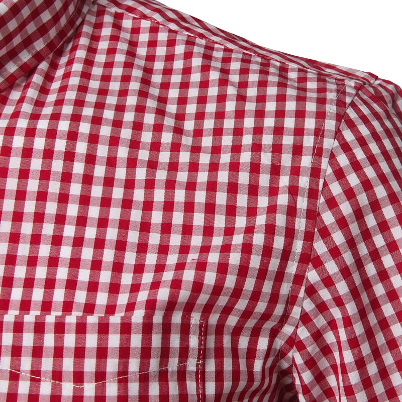Small Plaid Shirt Men Summer Short Sleeve Cotton Mens Dress Shirts Casual Button Down Men's Shirt - Free Shipping - Aurelia Clothing