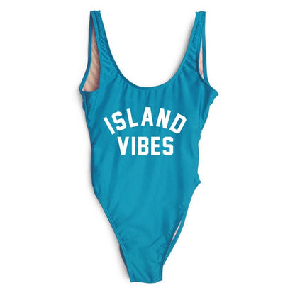 Sexy Swimwear Women ISLAND VIBES Letter Print Swimwear Women High Cut Low Back Bathing Suits - Free Shipping - Aurelia Clothing