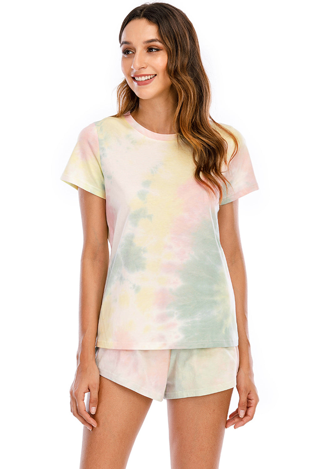 Tie-Dye Round Neck Short Sleeve Top and Shorts Lounge Set - Aurelia Clothing