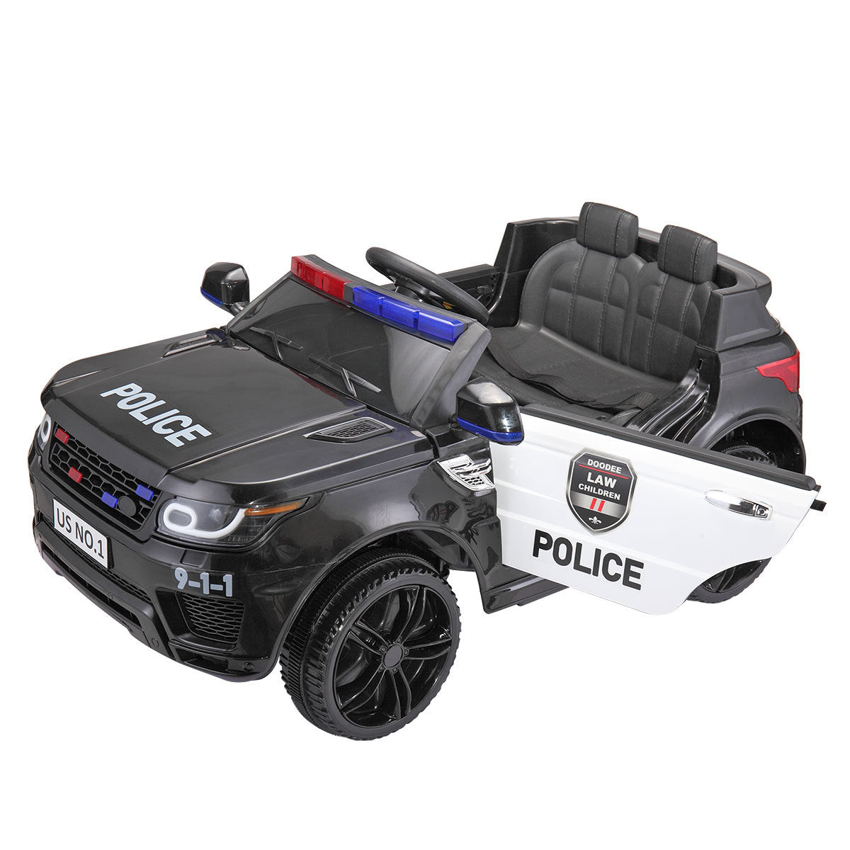 12V Kid Ride on Police Car with Parental Remote Control, Battery Powered Electric Truck with Siren, Flashing Lights,Music, Spring Suspension, Black - Free Shipping - Aurelia Clothing