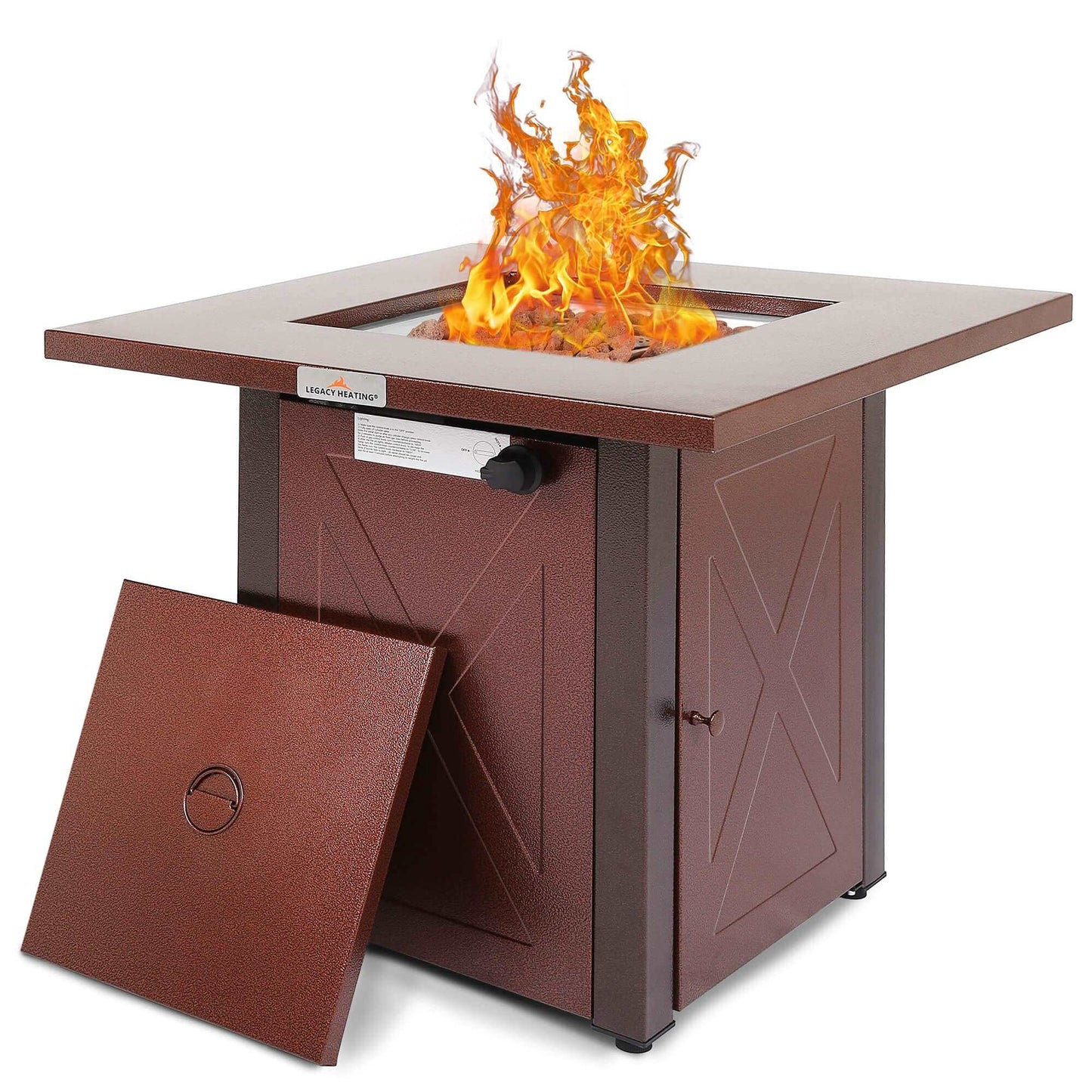 28" 50000 BTU Outdoor Propane Gas Fire Pits Table, Square Brown Texture Outdside Patio Firepits Fireplace Dinning Coffee Tables - Free Shipping - Aurelia Clothing
