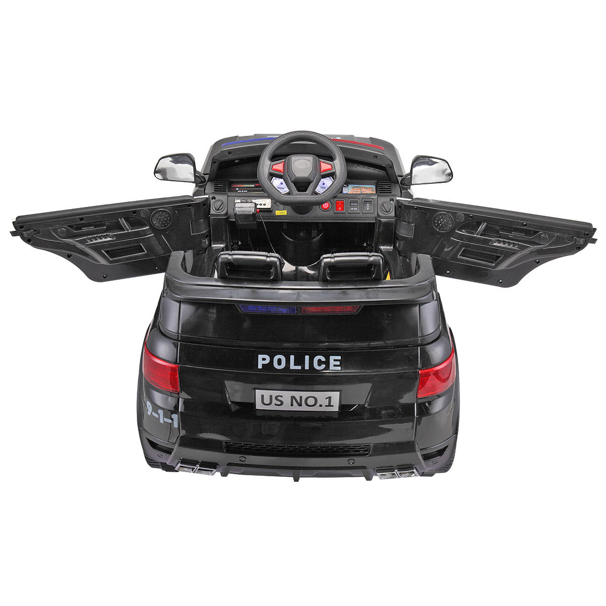 12V Kid Ride on Police Car with Parental Remote Control, Battery Powered Electric Truck with Siren, Flashing Lights,Music, Spring Suspension, Black - Free Shipping - Aurelia Clothing