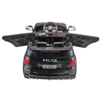 12V Kid Ride on Police Car with Parental Remote Control, Battery Powered Electric Truck with Siren, Flashing Lights,Music, Spring Suspension, Black - Free Shipping - Aurelia Clothing