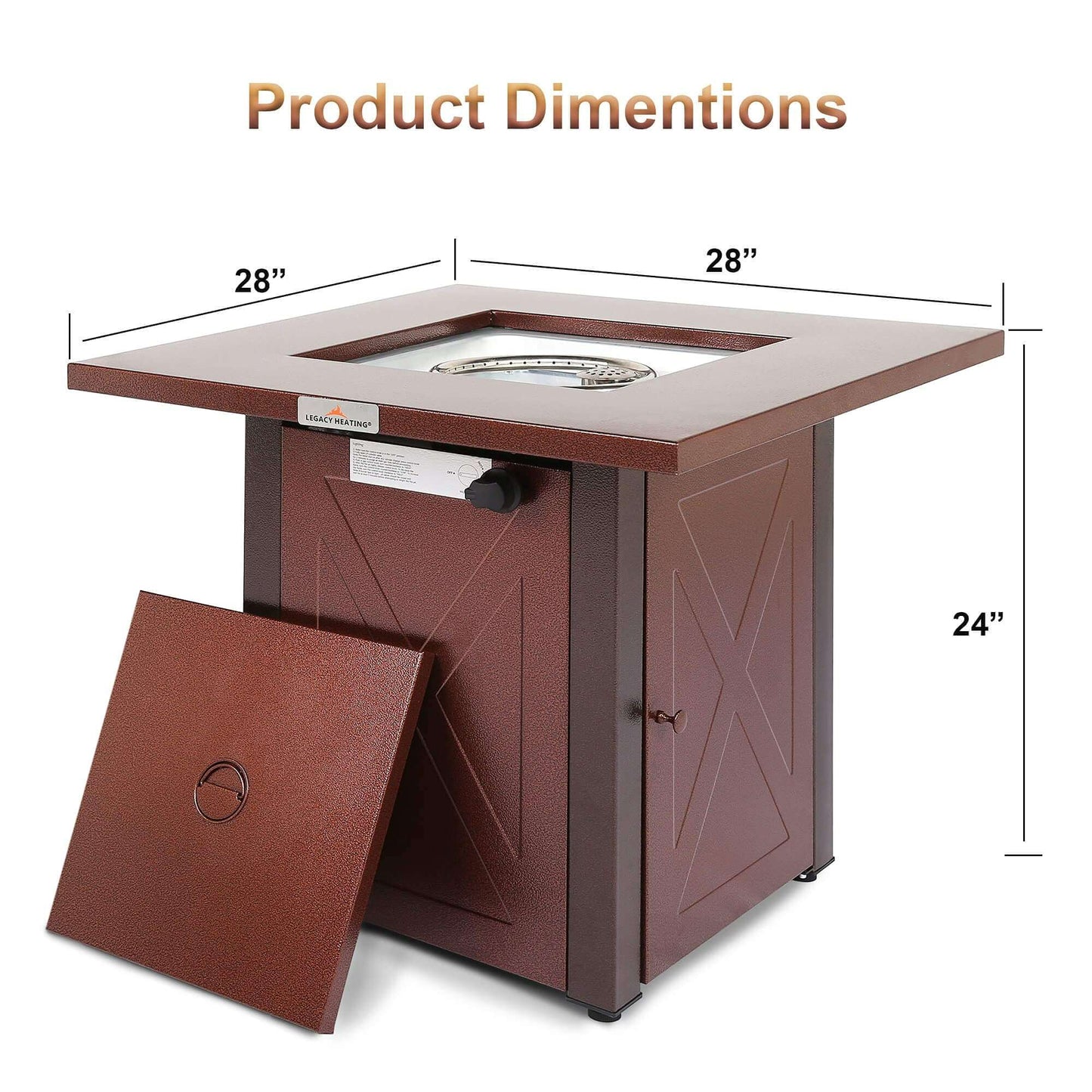 28" 50000 BTU Outdoor Propane Gas Fire Pits Table, Square Brown Texture Outdside Patio Firepits Fireplace Dinning Coffee Tables - Free Shipping - Aurelia Clothing