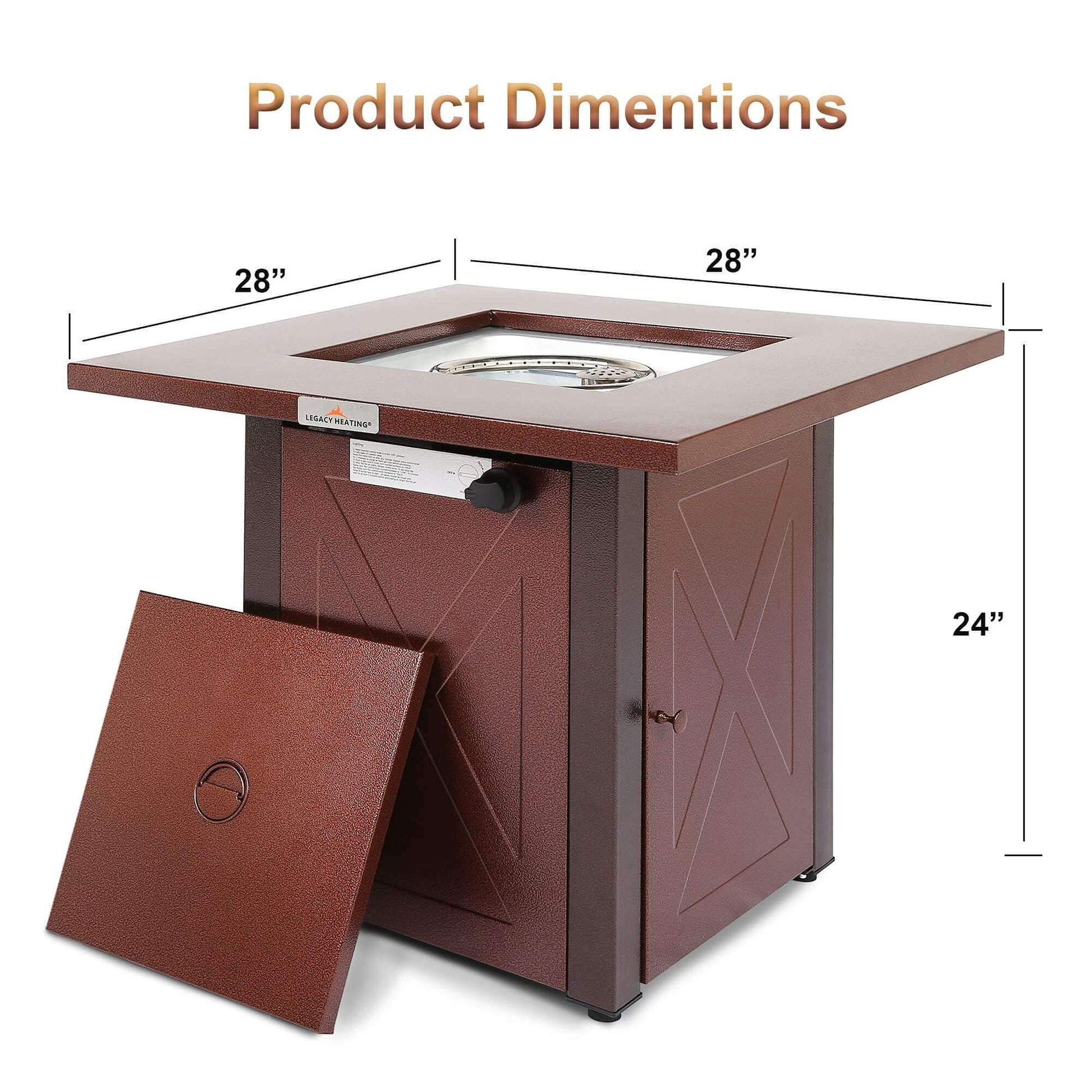28" 50000 BTU Outdoor Propane Gas Fire Pits Table, Square Brown Texture Outdside Patio Firepits Fireplace Dinning Coffee Tables - Free Shipping - Aurelia Clothing