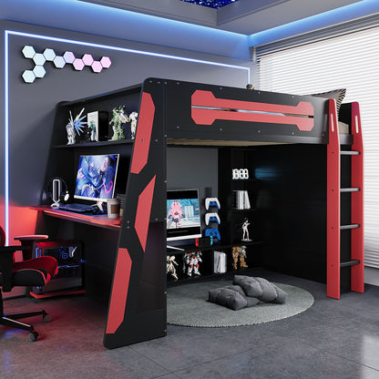 Full Size Wood Loft Bed with Desk-Free Shipping