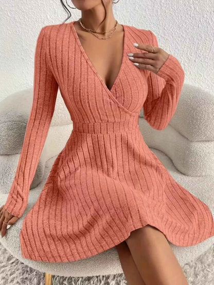 Ribbed Knit Wrap Mini Dress - Free Shipping