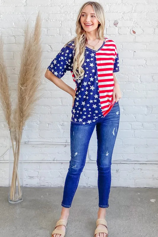 American Flag Short Sleeve Top-Free Shipping - Aurelia Clothing