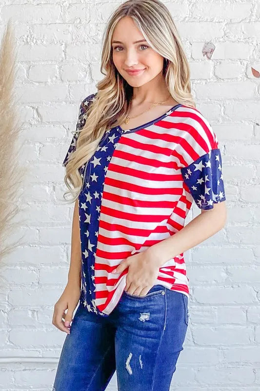American Flag Short Sleeve Top-Free Shipping - Aurelia Clothing