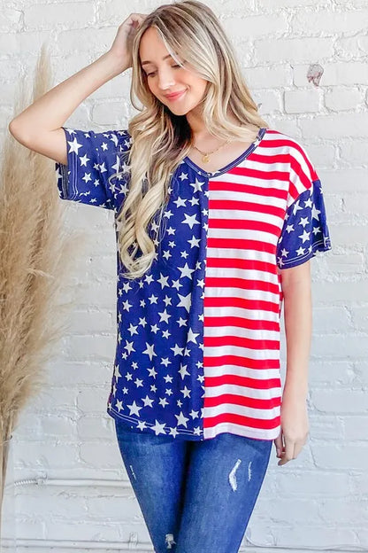 American Flag Short Sleeve Top-Free Shipping - Aurelia Clothing
