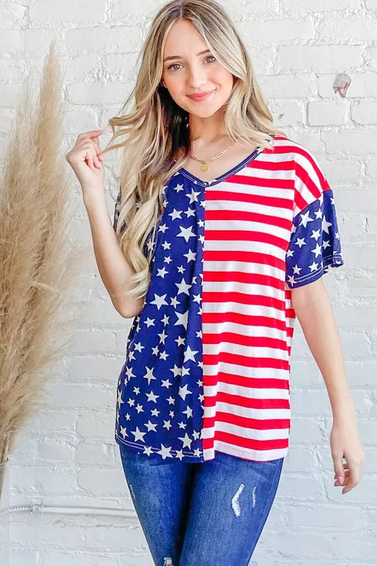 American Flag Short Sleeve Top-Free Shipping - Aurelia Clothing