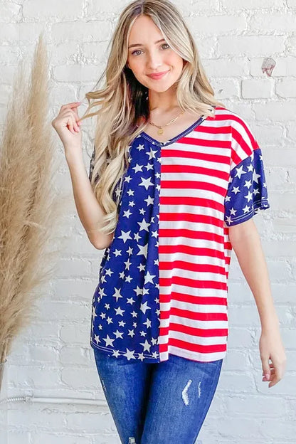 American Flag Short Sleeve Top-Free Shipping - Aurelia Clothing