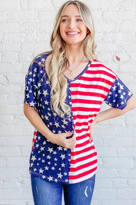 American Flag Short Sleeve Top-Free Shipping - Aurelia Clothing