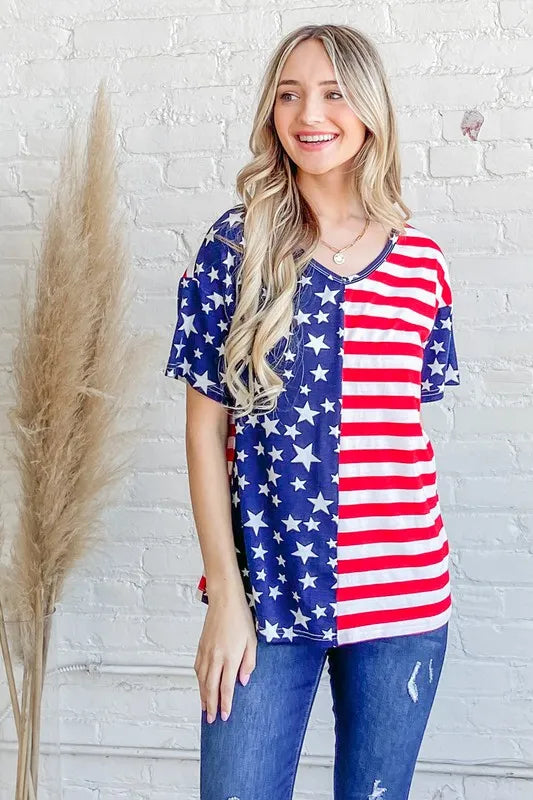 American Flag Short Sleeve Top-Free Shipping - Aurelia Clothing