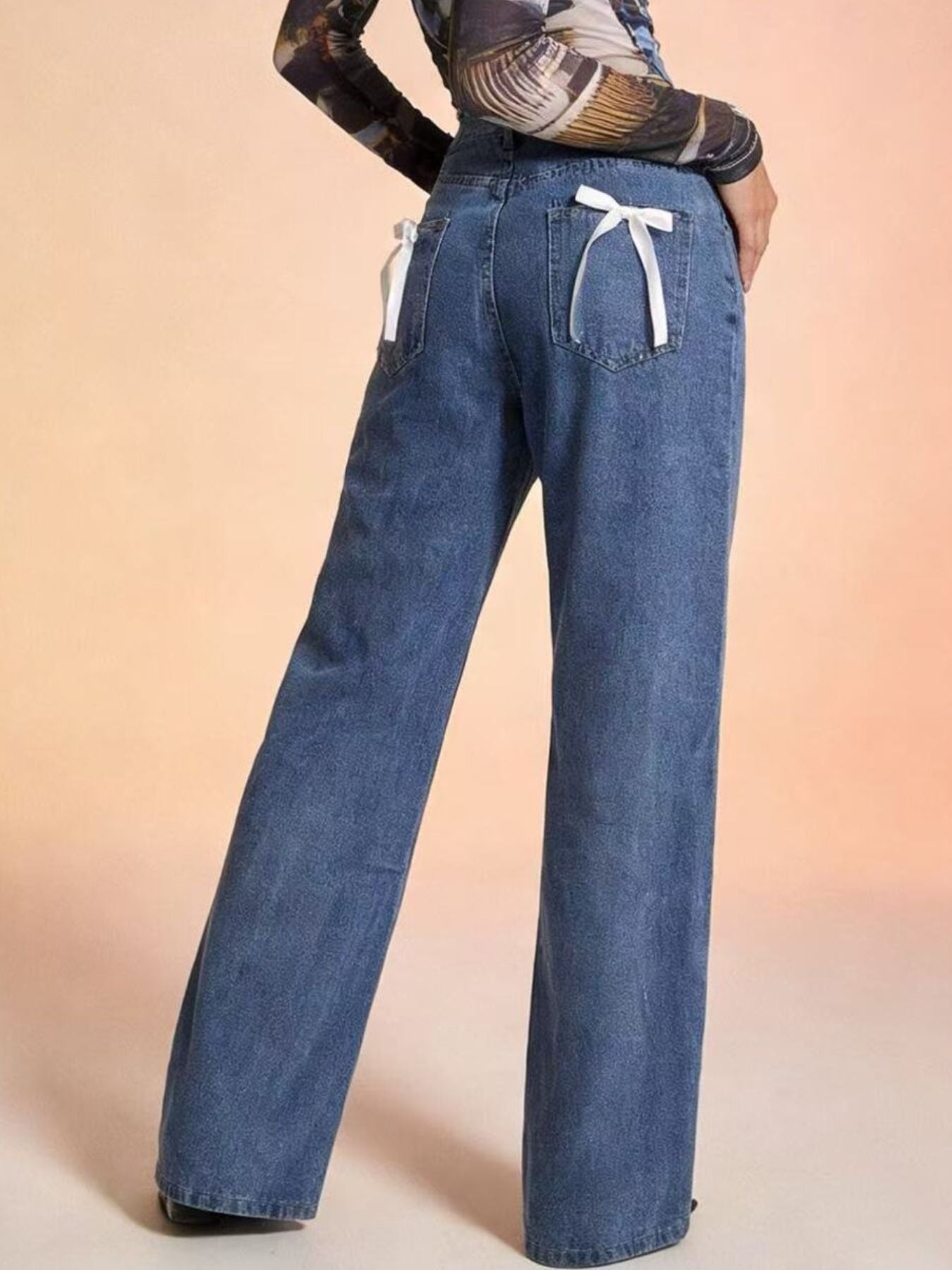 Bow Back Wide Leg Jeans-Free Shipping - Aurelia Clothing