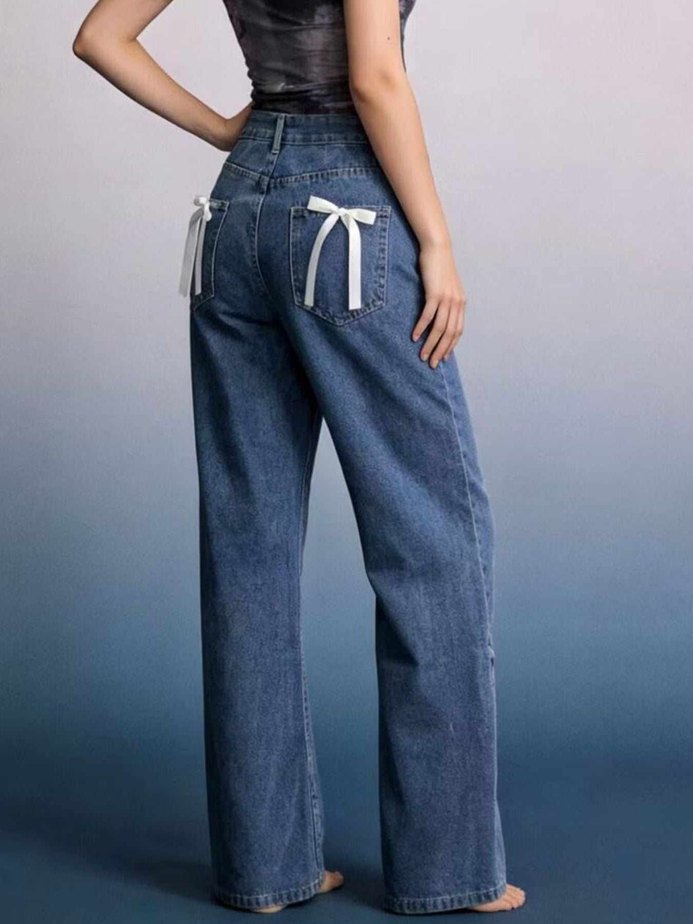 Bow Back Wide Leg Jeans-Free Shipping - Aurelia Clothing