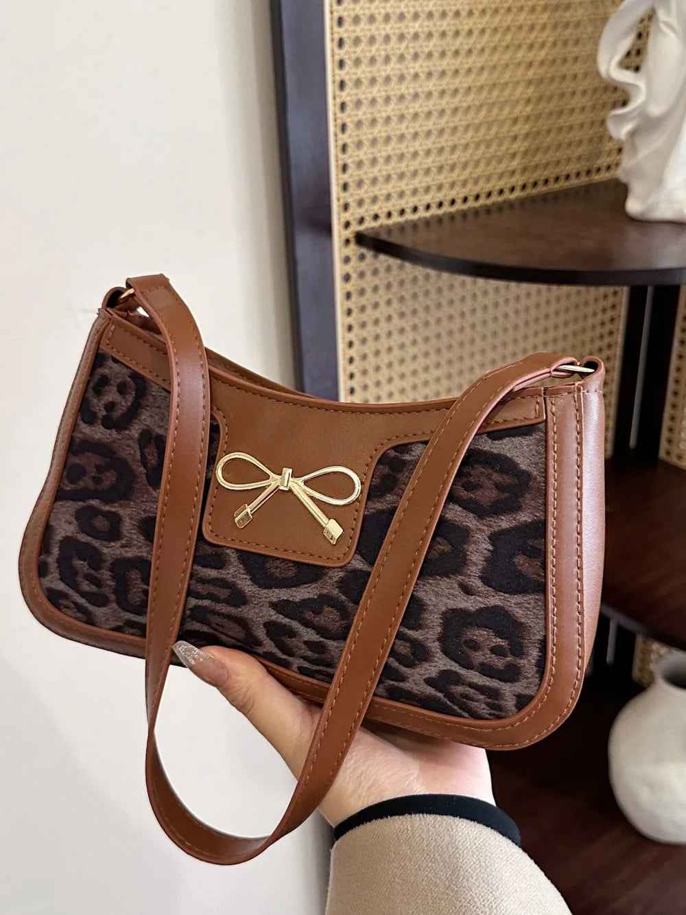 Bow Leopard PU Leather Handbag-Free Shipping - Aurelia Clothing