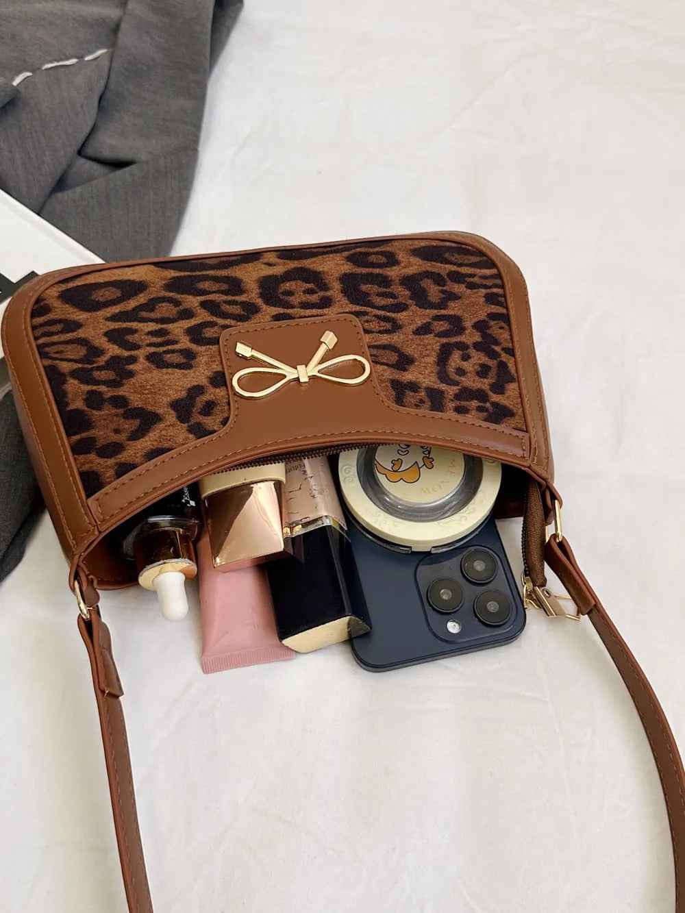 Bow Leopard PU Leather Handbag-Free Shipping - Aurelia Clothing