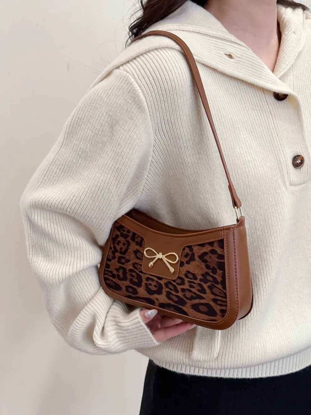 Bow Leopard PU Leather Handbag-Free Shipping - Aurelia Clothing