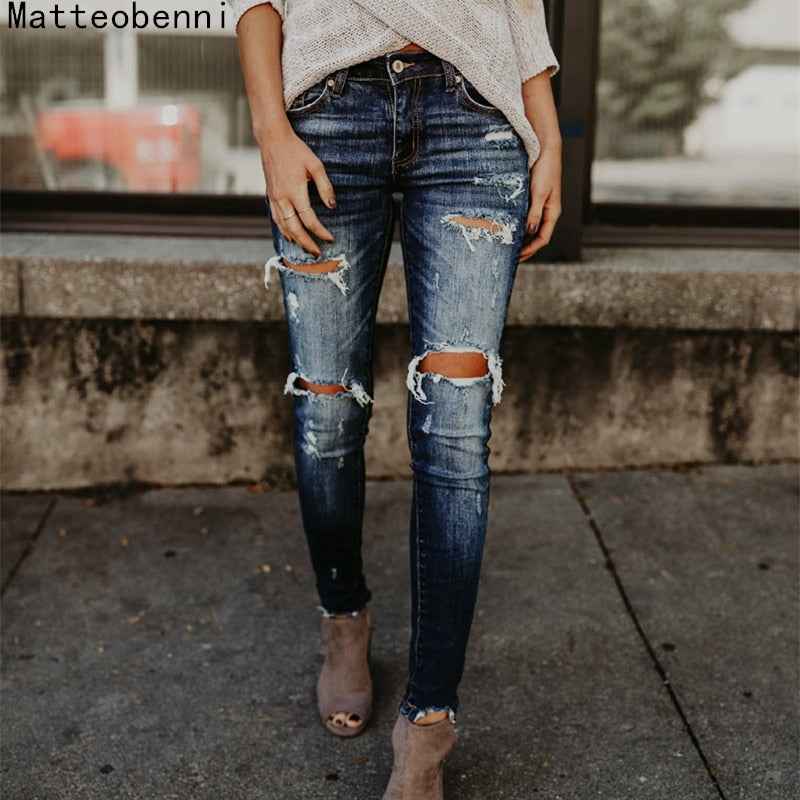 Boyfriend Hole Ripped Jeans Pants Cool Denim Vintage skinny push up womens jeans High Waist Casual ladies jeans Slim mom jeans - Aurelia Clothing