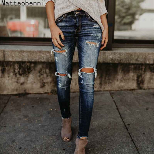 Boyfriend Hole Ripped Jeans Pants Cool Denim Vintage skinny push up womens jeans High Waist Casual ladies jeans Slim mom jeans - Aurelia Clothing