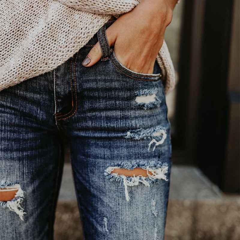 Boyfriend Hole Ripped Jeans Pants Cool Denim Vintage skinny push up womens jeans High Waist Casual ladies jeans Slim mom jeans - Aurelia Clothing