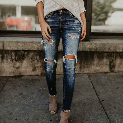 Boyfriend Hole Ripped Jeans Pants Cool Denim Vintage skinny push up womens jeans High Waist Casual ladies jeans Slim mom jeans - Aurelia Clothing