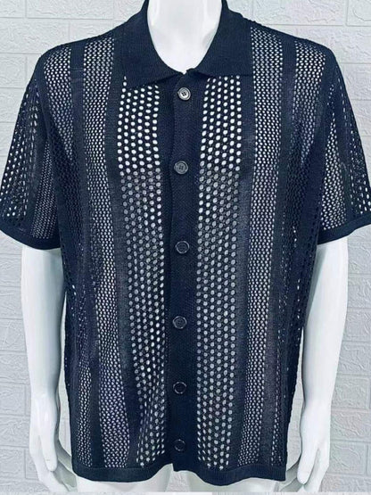 Button Down Collared Neck Hollow Out Shirt-Free Shipping - Aurelia Clothing
