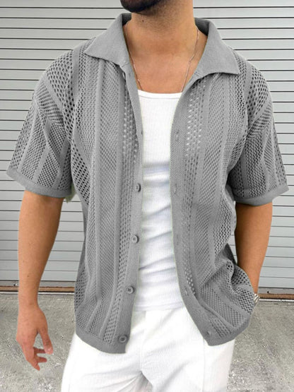 Button Down Collared Neck Hollow Out Shirt-Free Shipping - Aurelia Clothing