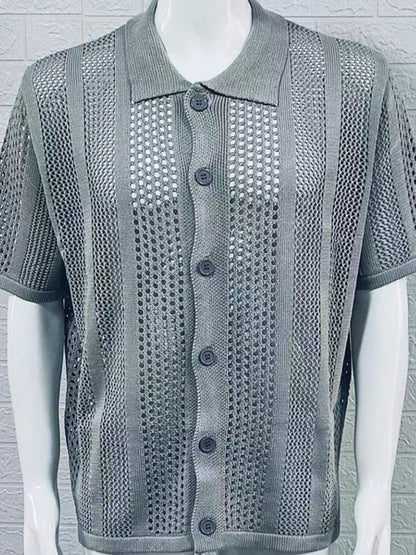 Button Down Collared Neck Hollow Out Shirt-Free Shipping - Aurelia Clothing