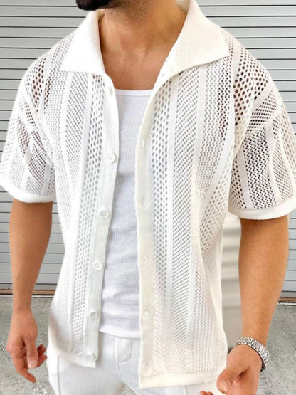 Button Down Collared Neck Hollow Out Shirt-Free Shipping - Aurelia Clothing