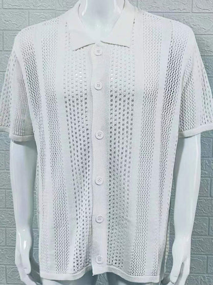 Button Down Collared Neck Hollow Out Shirt-Free Shipping - Aurelia Clothing