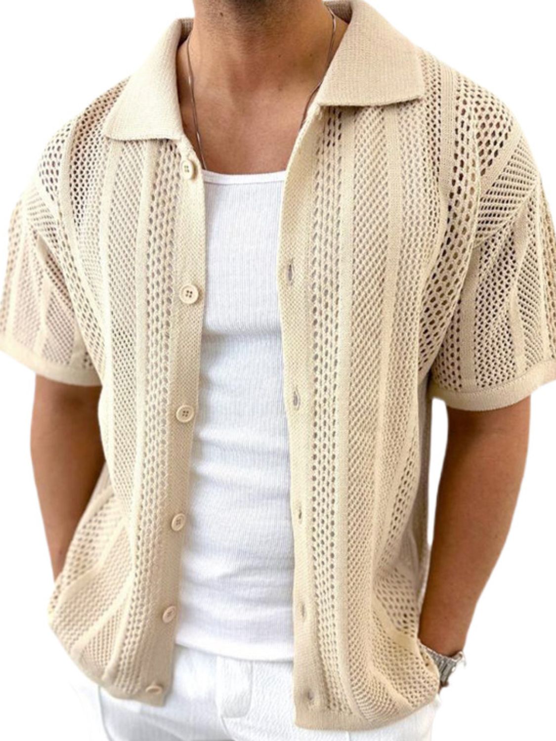 Button Down Collared Neck Hollow Out Shirt-Free Shipping - Aurelia Clothing