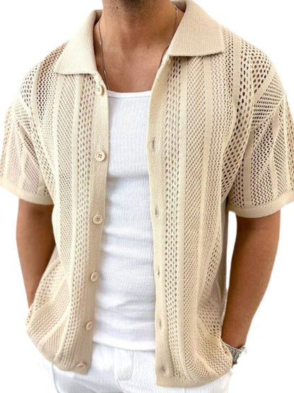 Button Down Collared Neck Hollow Out Shirt-Free Shipping - Aurelia Clothing