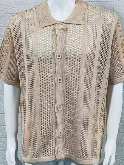 Button Down Collared Neck Hollow Out Shirt-Free Shipping - Aurelia Clothing