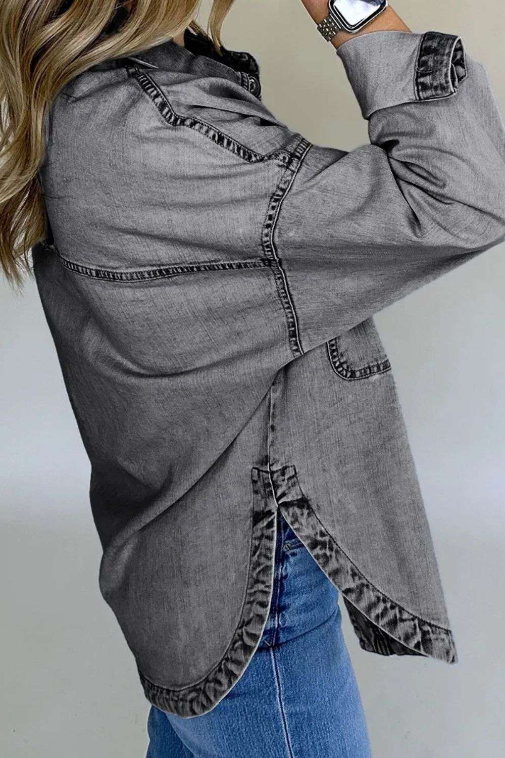 Button Up Long Sleeve Denim Jacket - Free Shipping - Aurelia Clothing