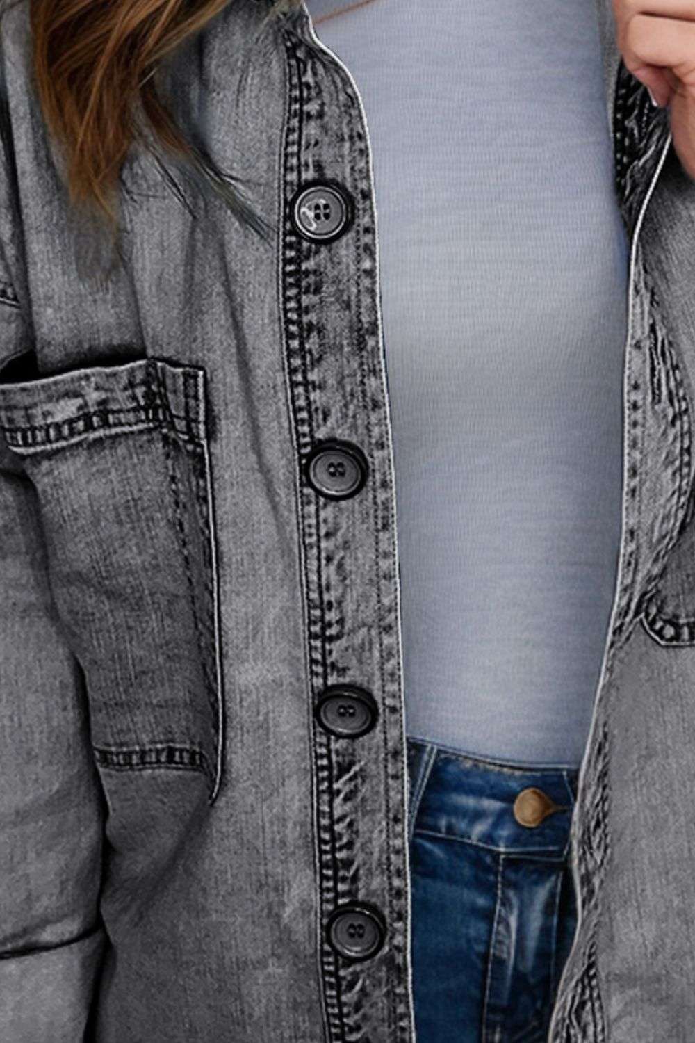 Button Up Long Sleeve Denim Jacket - Free Shipping - Aurelia Clothing