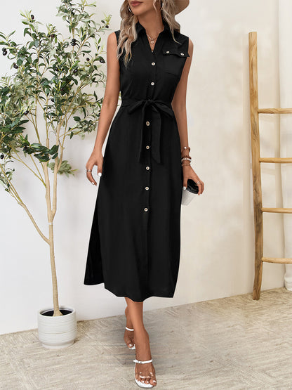 Button Up Sleeveless Midi Dress - Aurelia Clothing