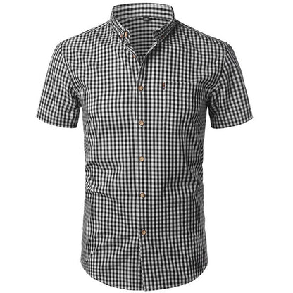 Small Plaid Shirt Men Summer Short Sleeve Cotton Mens Dress Shirts Casual Button Down Men's Shirt - Free Shipping - Aurelia Clothing