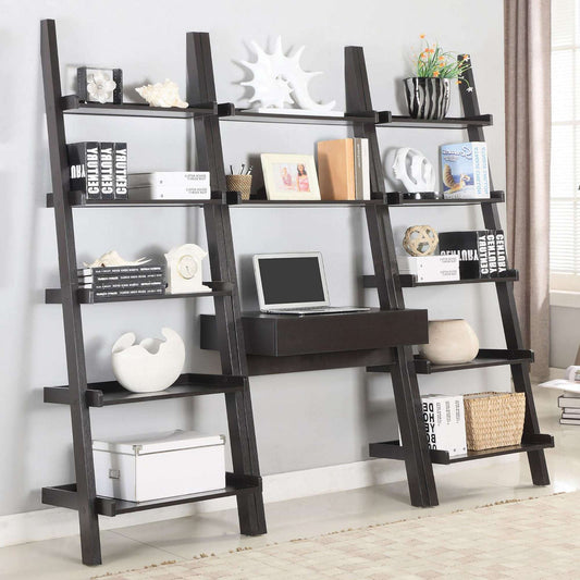 Cappuccino 3-piece Ladder Desk and Bookcase Set - Free Shipping - Aurelia Clothing