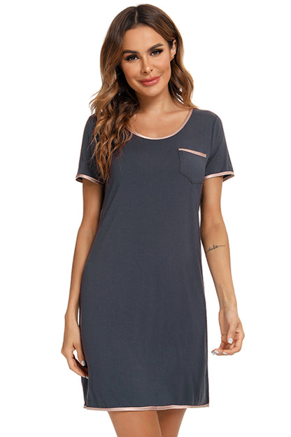 Contrast Trim Pocketed Round Neck Lounge Dress - Aurelia Clothing