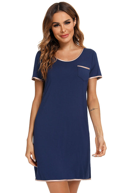 Contrast Trim Pocketed Round Neck Lounge Dress - Aurelia Clothing
