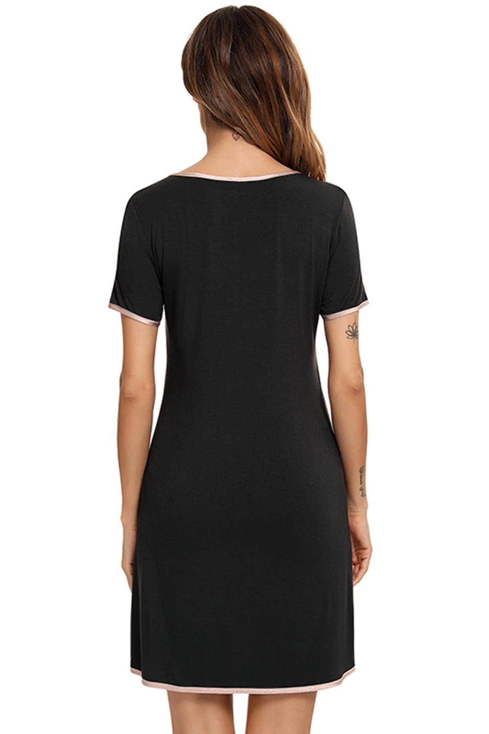 Contrast Trim Pocketed Round Neck Lounge Dress - Aurelia Clothing