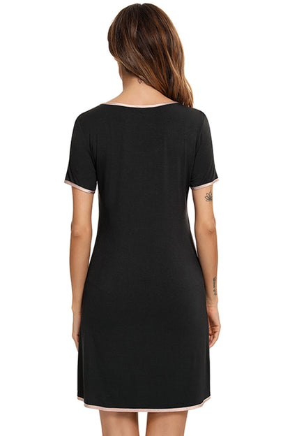 Contrast Trim Pocketed Round Neck Lounge Dress - Aurelia Clothing
