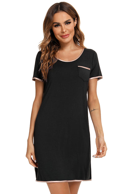 Contrast Trim Pocketed Round Neck Lounge Dress - Aurelia Clothing