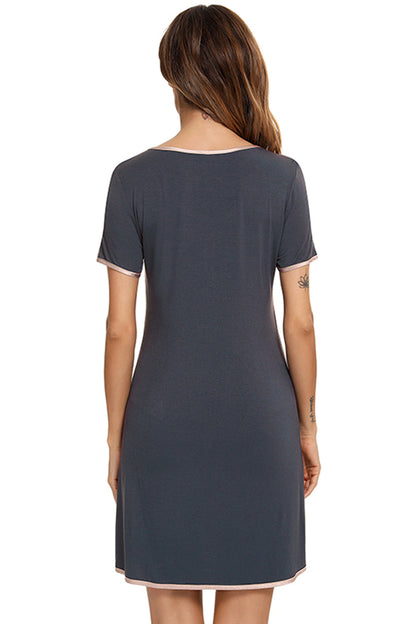 Contrast Trim Pocketed Round Neck Lounge Dress - Aurelia Clothing