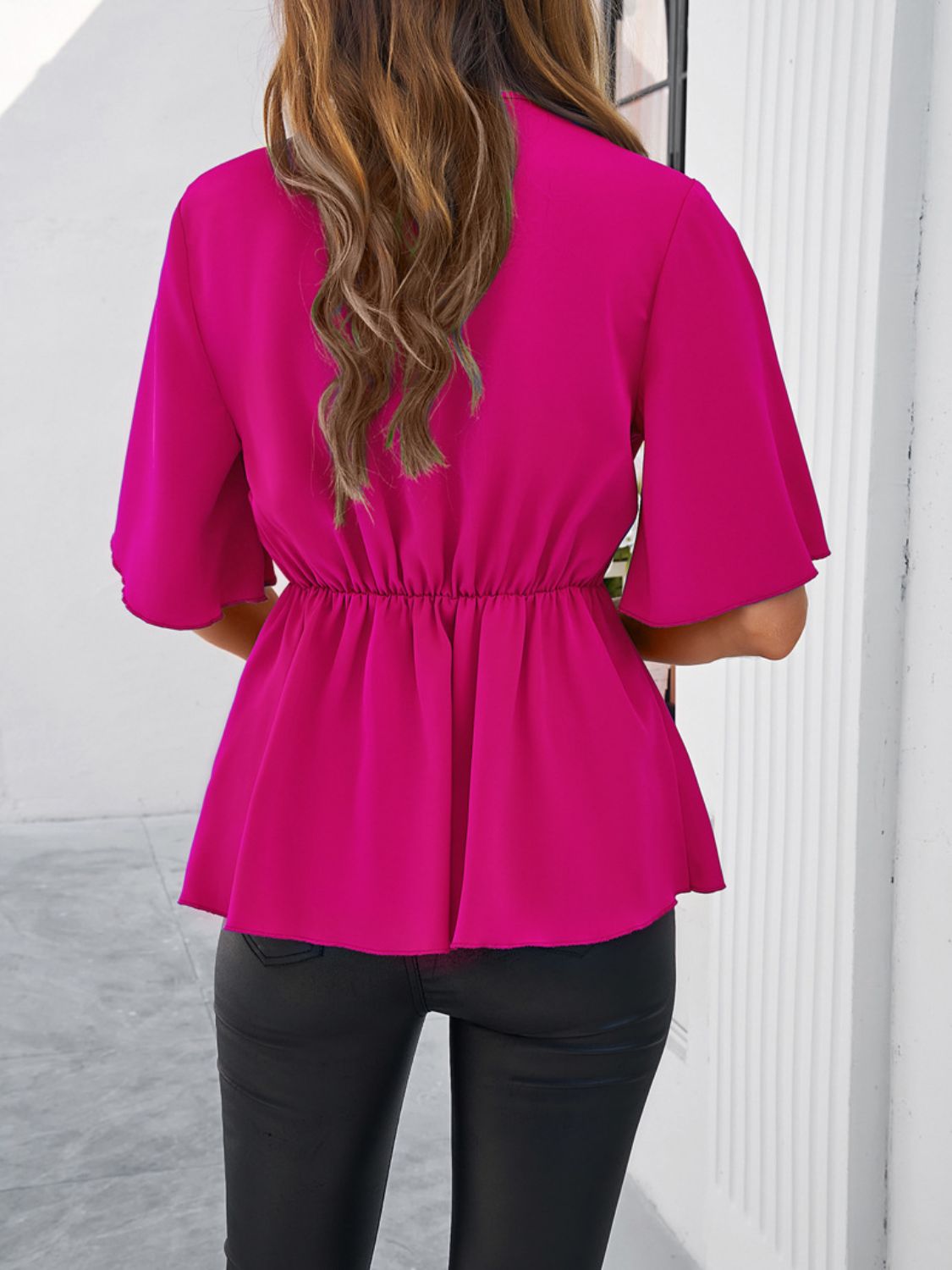 Devine Tied Front Peplum Blouse - Aurelia Clothing