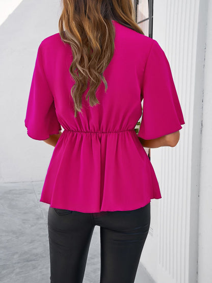 Devine Tied Front Peplum Blouse - Aurelia Clothing