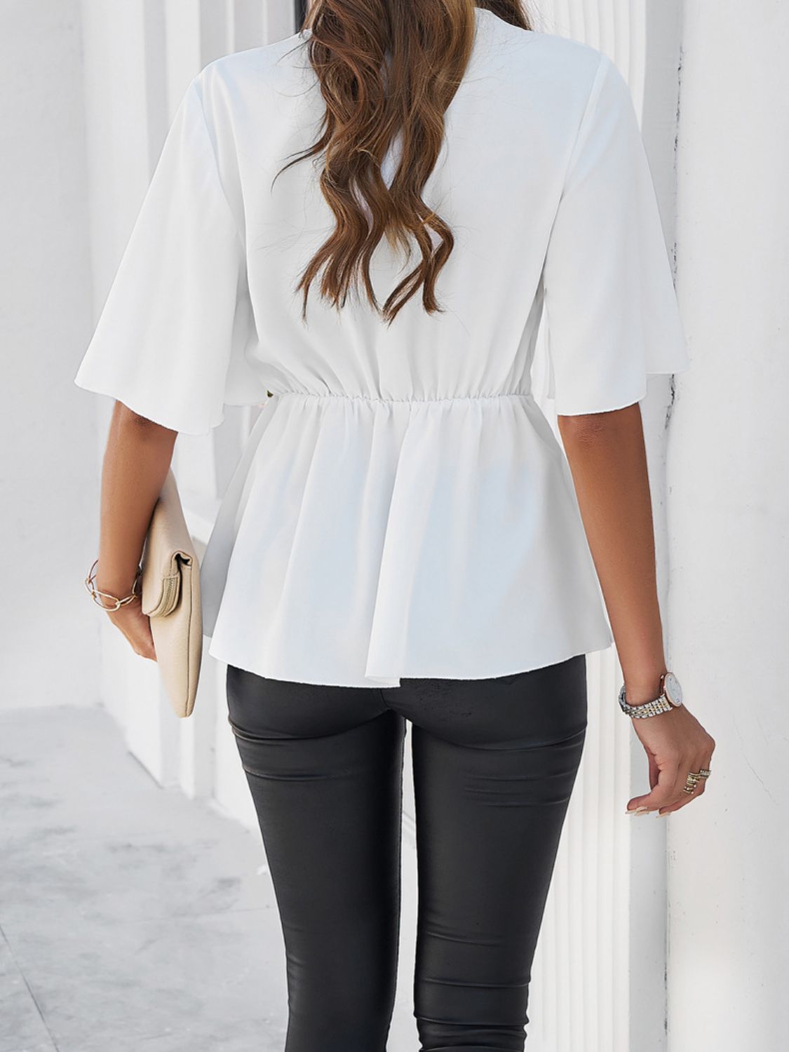 Devine Tied Front Peplum Blouse - Aurelia Clothing